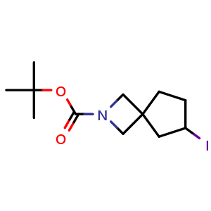 Chemical structure of tert-butyl 6-iodo-2-azaspiro[3.4]octane-2-carboxylate , CAS 2411635-57-7, AChemBlock T92955