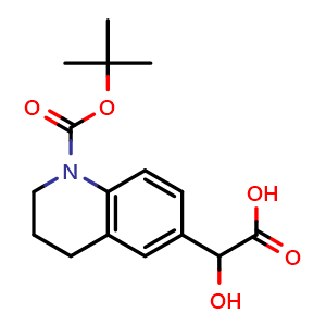 Chemical structure of 2-(1-tert-butoxycarbonyl-3,4-dihydro-2H-quinolin-6-yl)-2-hydroxy-acetic acid , CAS 1897041-34-7, AChemBlock T92975