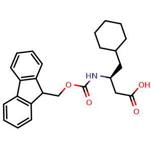 Chemical structure of (3S)-4-cyclohexyl-3-(9H-fluoren-9-ylmethoxycarbonylamino)butanoic acid , CAS 1016276-93-9, AChemBlock T92984