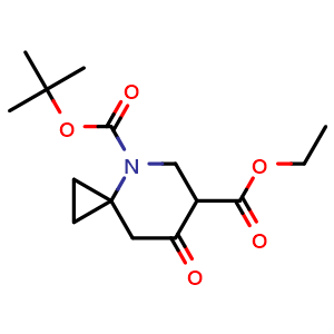 Chemical structure of O4-tert-butyl O6-ethyl 7-oxo-4-azaspiro[2.5]octane-4,6-dicarboxylate , CAS 2411640-45-2, AChemBlock T92990