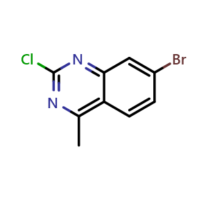 Chemical structure of 7-bromo-2-chloro-4-methyl-quinazoline , CAS 1388050-80-3, AChemBlock T93023