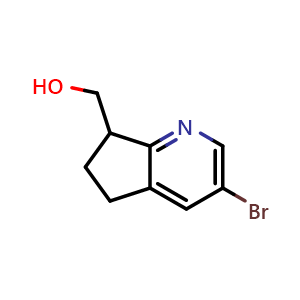 Chemical structure of (3-bromo-6,7-dihydro-5H-cyclopenta[b]pyridin-7-yl)methanol , CAS 2387602-36-8, AChemBlock T93056