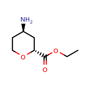 Chemical structure of ethyl trans-4-aminotetrahydropyran-2-carboxylate , CAS 2137606-46-1, AChemBlock T93081