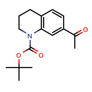 Chemical structure of tert-butyl 7-acetyl-3,4-dihydro-2H-quinoline-1-carboxylate , CAS 477312-73-5, AChemBlock T93086