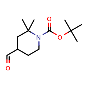 Chemical structure of tert-butyl 4-formyl-2,2-dimethyl-piperidine-1-carboxylate , CAS 2169020-28-2, AChemBlock T93090