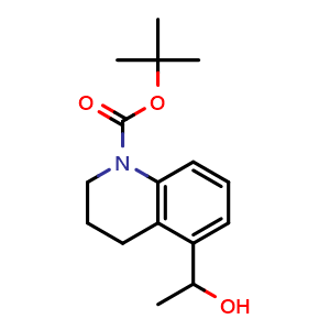 Chemical structure of tert-butyl 5-(1-hydroxyethyl)-3,4-dihydro-2H-quinoline-1-carboxylate , CAS 2144542-54-9, AChemBlock T93092