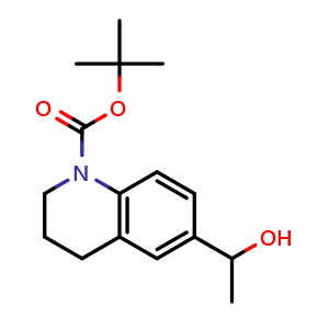Chemical structure of tert-butyl 6-(1-hydroxyethyl)-3,4-dihydro-2H-quinoline-1-carboxylate , CAS 1779807-75-8, AChemBlock T93096