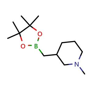 Chemical structure of 1-methyl-3-[(4,4,5,5-tetramethyl-1,3,2-dioxaborolan-2-yl)methyl]piperidine , AChemBlock T93117