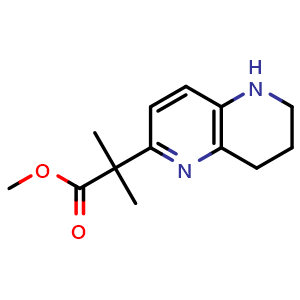 Chemical structure of methyl 2-methyl-2-(5,6,7,8-tetrahydro-1,5-naphthyridin-2-yl)propanoate , CAS 2387596-50-9, AChemBlock T93127