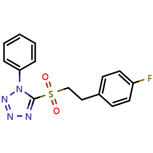 Chemical structure of 5-((4-fluorophenethyl)sulfonyl)-1-phenyl-1H-tetrazole , CAS 1370411-43-0, AChemBlock T93159