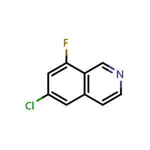 Chemical structure of 6-chloro-8-fluoroisoquinoline , CAS 2382900-14-1, AChemBlock T93160