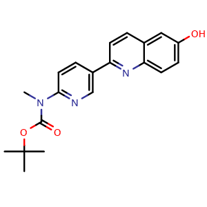 Chemical structure of tert-butyl N-[5-(6-hydroxy-2-quinolyl)-2-pyridyl]-N-methyl-carbamate , CAS 1374109-51-9, AChemBlock T93168