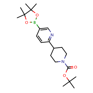 Chemical structure of tert-butyl 4-[5-(tetramethyl-1,3,2-dioxaborolan-2-yl)pyridin-2-yl]piperidine-1-carboxylate , CAS 2223046-23-7, AChemBlock T93208