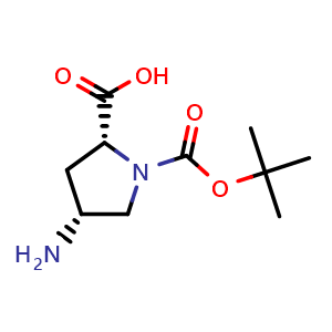 Chemical structure of (2R,4R)-1-Boc-4-Aminopyrrolidine-2-carboxylic acid , CAS 132622-98-1, AChemBlock T93220