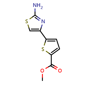 Chemical structure of methyl 5-(2-aminothiazol-4-yl)thiophene-2-carboxylate , CAS 960511-21-1, AChemBlock T93228