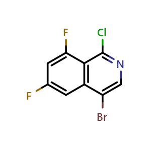 Chemical structure of 4-bromo-1-chloro-6,8-difluoroisoquinoline , CAS 1823513-87-6, AChemBlock T93237