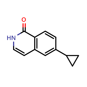 Chemical structure of 6-cyclopropylisoquinolin-1(2H)-one , CAS 1472041-31-8, AChemBlock T93257