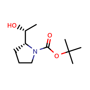 Chemical structure of tert-butyl (2R)-2-[(1R)-1-hydroxyethyl]pyrrolidine-1-carboxylate , CAS 2158299-85-3, AChemBlock T93312