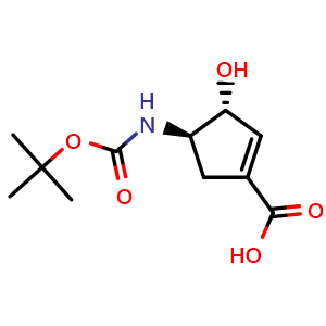 Chemical structure of (3R,4R)-4-(tert-butoxycarbonylamino)-3-hydroxy-cyclopentene-1-carboxylic acid , CAS 2387566-91-6, AChemBlock T93347