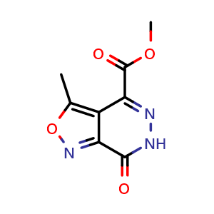 Chemical structure of methyl 3-methyl-7-oxo-6H,7H-[1,2]oxazolo[3,4-d]pyridazine-4-carboxylate , CAS 1240529-59-2, AChemBlock T93524