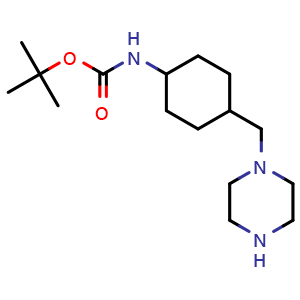 Chemical structure of tert-butyl N-[4-(piperazin-1-ylmethyl)cyclohexyl]carbamate , CAS 2352744-88-6, AChemBlock T93563