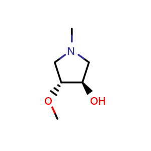Chemical structure of (3R,4R)-4-methoxy-1-methyl-pyrrolidin-3-ol , CAS 1932507-13-5, AChemBlock T93567