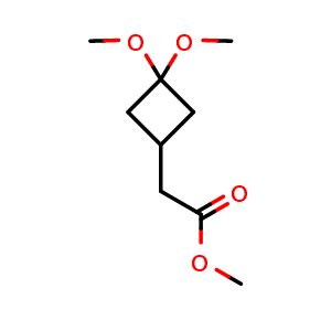 Chemical structure of methyl 2-(3,3-dimethoxycyclobutyl)acetate , CAS 2387598-88-9, AChemBlock T93571