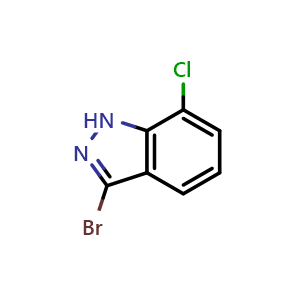 Chemical structure of 3-bromo-7-chloro-1H-indazole , CAS 885521-96-0, AChemBlock T93575