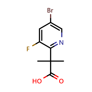 Chemical structure of 2-(5-bromo-3-fluoro-2-pyridyl)-2-methyl-propanoic acid , CAS 1881085-17-1, AChemBlock T93585