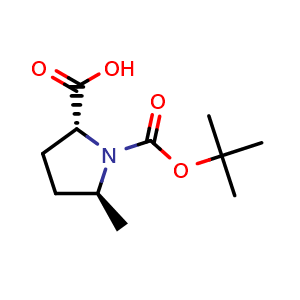 Chemical structure of (2R,5S)-1-tert-butoxycarbonyl-5-methyl-pyrrolidine-2-carboxylic acid , CAS 676562-01-9, AChemBlock T93611