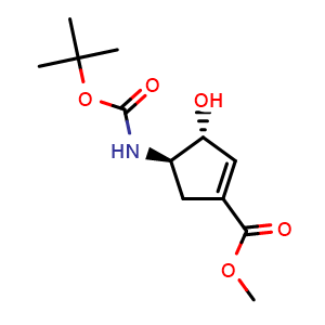 Chemical structure of methyl (3R,4R)-4-(tert-butoxycarbonylamino)-3-hydroxy-cyclopentene-1-carboxylate , CAS 329910-41-0, AChemBlock T93623