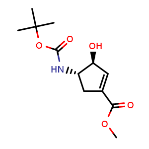 Chemical structure of methyl (3S,4S)-4-(tert-butoxycarbonylamino)-3-hydroxy-cyclopentene-1-carboxylate , CAS 2166238-57-7, AChemBlock T93627