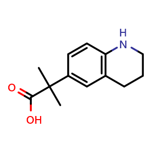 Chemical structure of 2-methyl-2-(1,2,3,4-tetrahydroquinolin-6-yl)propanoic acid , CAS 1892385-50-0, AChemBlock T93631