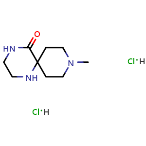 Chemical structure of 9-methyl-1,4,9-triazaspiro[5.5]undecan-5-one dihydrochloride , CAS 2387601-32-1, AChemBlock T93643