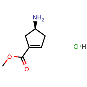 Chemical structure of methyl (4S)-4-aminocyclopentene-1-carboxylate hydrochloride , CAS 2365470-70-6, AChemBlock T93646