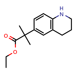 Chemical structure of ethyl 2-methyl-2-(1,2,3,4-tetrahydroquinolin-6-yl)propanoate , CAS 2387596-19-0, AChemBlock T93648