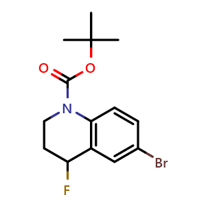 Chemical structure of tert-butyl 6-bromo-4-fluoro-3,4-dihydro-2H-quinoline-1-carboxylate , CAS 2387596-26-9, AChemBlock T93652