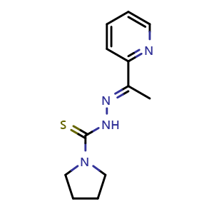 Chemical structure of N-[(E)-1-pyridin-2-ylethylideneamino]pyrrolidine-1-carbothioamide , CAS 2411636-47-8, AChemBlock T93661