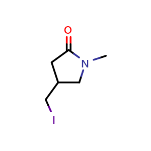 Chemical structure of 4-(iodomethyl)-1-methyl-pyrrolidin-2-one , CAS 129352-63-2, AChemBlock T93679