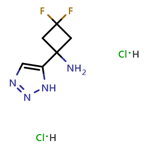 Chemical structure of 3,3-difluoro-1-(1H-triazol-5-yl)cyclobutanamine dihydrochloride , CAS 2316459-16-0, AChemBlock T93695