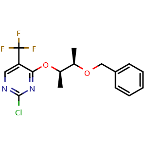Chemical structure of 4-[(1R,2R)-2-benzyloxy-1-methyl-propoxy]-2-chloro-5-(trifluoromethyl)pyrimidine , CAS 1223498-50-7, AChemBlock T93698
