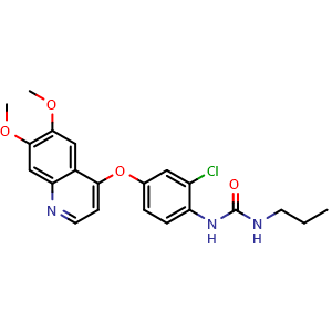 Chemical structure of 1-(4-(6,7-dimethoxyquinolin-4-yloxy)-2-chlorophenyl)-3-propylurea , CAS 286369-64-0, AChemBlock T93726