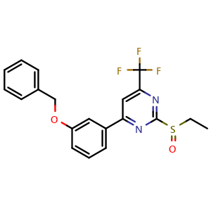 Chemical structure of 2-(Ethylsulfinyl)-4-[3-(phenylmethoxy)phenyl]-6-(trifluoromethyl)pyrimidine , CAS 1371569-69-5, AChemBlock T93735