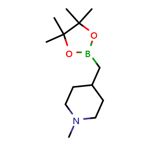 Chemical structure of 1-methyl-4-[(4,4,5,5-tetramethyl-1,3,2-dioxaborolan-2-yl)methyl]piperidine , AChemBlock T93763