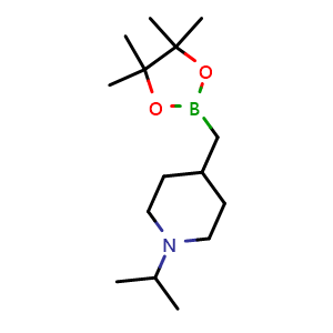 Chemical structure of 1-isopropyl-4-[(4,4,5,5-tetramethyl-1,3,2-dioxaborolan-2-yl)methyl]piperidine , AChemBlock T93764