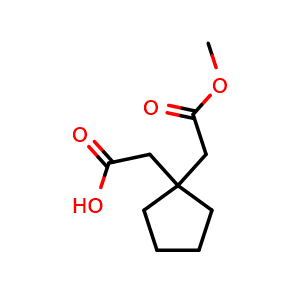 Chemical structure of 2-[1-(2-methoxy-2-oxo-ethyl)cyclopentyl]acetic acid , CAS 321602-27-1, AChemBlock T93958