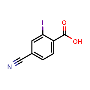 Chemical structure of 4-cyano-2-iodo-benzoic acid , CAS 1260814-20-7, AChemBlock T93994