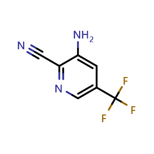Chemical structure of 3-amino-5-(trifluoromethyl)pyridine-2-carbonitrile , CAS 1211515-30-8, AChemBlock T94055