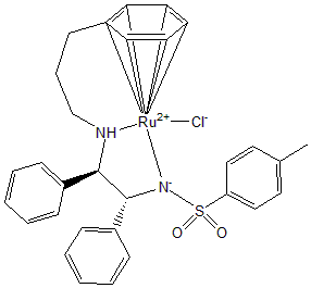 Chemical structure of {N-[3-(eta6-Phenyl)propyl]-[(1R-2R)-1,2-diphenyl-1-4-methylbenzenesulfonylamidato(kN')-ethyl-2-amino-(kN)]}ruthenium(II) , CAS 1192620-83-9, AChemBlock T94058
