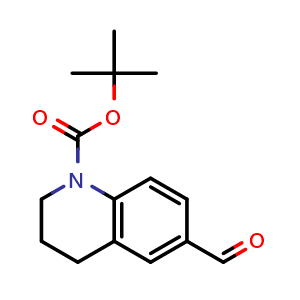 Chemical structure of tert-butyl 6-formyl-3,4-dihydro-2H-quinoline-1-carboxylate , CAS 1187933-34-1, AChemBlock T94059
